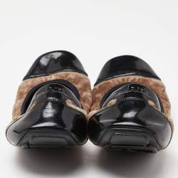 Pre Owned Prada Sport Black/Brown Patent Leather and Velvet Toe Cap Scrunch Ballet Flats Size 40.5
