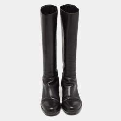 Pre Owned Prada Sports Black Leather Knee Length Boots Size 39