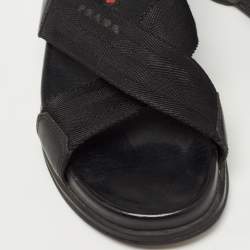 Pre Owned Prada Sport Black Fabric and Leather Cross Strap Slingback Sandals Size 37