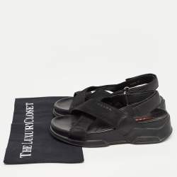 Pre Owned Prada Sport Black Fabric and Leather Cross Strap Slingback Sandals Size 37