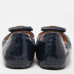 Pre Owned Prada Sport Blue Patent Leather Fringe Detail Ballet Flats Size 37