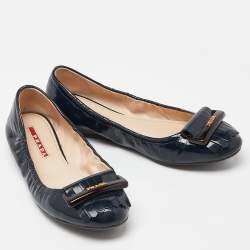 Pre Owned Prada Sport Blue Patent Leather Fringe Detail Ballet Flats Size 37