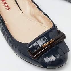 Pre Owned Prada Sport Blue Patent Leather Fringe Detail Ballet Flats Size 37