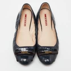 Pre Owned Prada Sport Blue Patent Leather Fringe Detail Ballet Flats Size 37