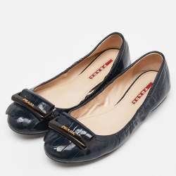 Pre Owned Prada Sport Blue Patent Leather Fringe Detail Ballet Flats Size 37
