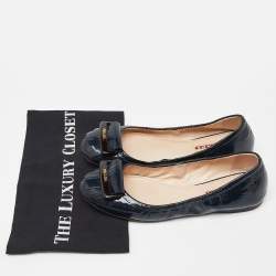Pre Owned Prada Sport Blue Patent Leather Fringe Detail Ballet Flats Size 37