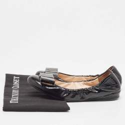 Prada Sport Black Patent Leather Bow Scrunch Ballet Flats Size 36.5