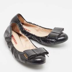 Prada Sport Black Patent Leather Bow Scrunch Ballet Flats Size 36.5