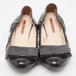 Prada Sport Black Patent Leather Bow Scrunch Ballet Flats Size 36.5