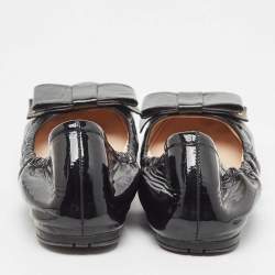 Prada Sport Black Patent Leather Bow Scrunch Ballet Flats Size 36.5