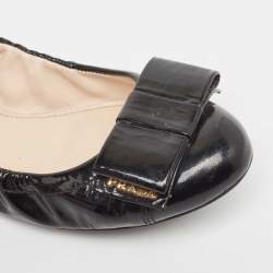 Prada Sport Black Patent Leather Bow Scrunch Ballet Flats Size 36.5