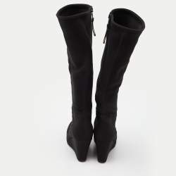 Pre Owned Prada Sport Black Stretch Band Wedge Knee Length Boots Size 36