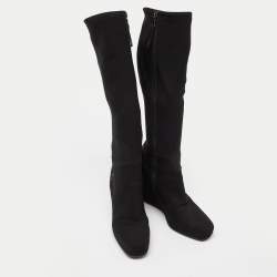 Pre Owned Prada Sport Black Stretch Band Wedge Knee Length Boots Size 36