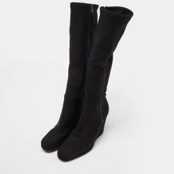 Pre Owned Prada Sport Black Stretch Band Wedge Knee Length Boots Size 36