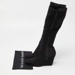 Pre Owned Prada Sport Black Stretch Band Wedge Knee Length Boots Size 36