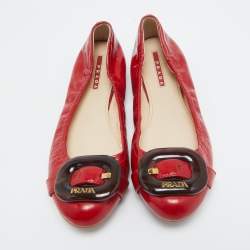 Prada Sport Red Patent Leather Buckle Ballet Flats Size 39