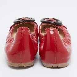 Prada Sport Red Patent Leather Buckle Ballet Flats Size 39