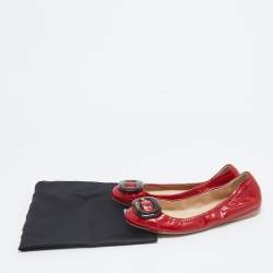 Prada Sport Red Patent Leather Buckle Ballet Flats Size 39