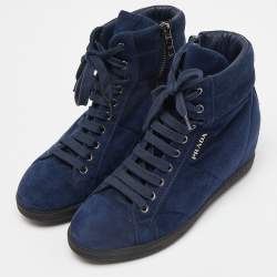 Prada Sport Blue Suede Wedge Sneakers Size 36