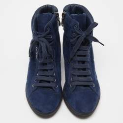 Prada Sport Blue Suede Wedge Sneakers Size 36