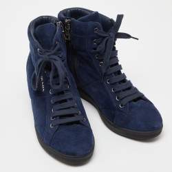 Prada Sport Blue Suede Wedge Sneakers Size 36