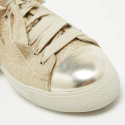 Pre Owned Prada Sport Gold Glitter Leather Cap Toe Low Top Sneakers Size 39