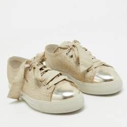 Pre Owned Prada Sport Gold Glitter Leather Cap Toe Low Top Sneakers Size 39