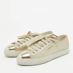 Pre Owned Prada Sport Gold Glitter Leather Cap Toe Low Top Sneakers Size 39