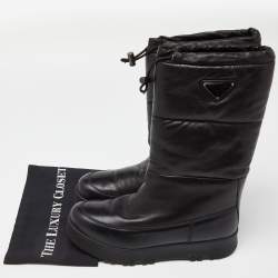Pre Owned Prada Black Leather Knee Length Boots Size 39.5
