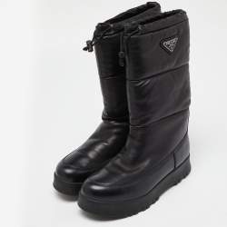 Pre Owned Prada Black Leather Knee Length Boots Size 39.5