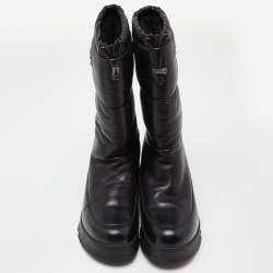 Pre Owned Prada Black Leather Knee Length Boots Size 39.5