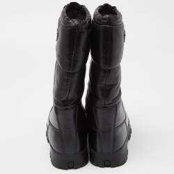 Pre Owned Prada Black Leather Knee Length Boots Size 39.5