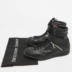 Prada Sport Black Leather High Top Sneakers Size 36.5