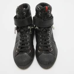 Prada Sport Black Leather High Top Sneakers Size 36.5