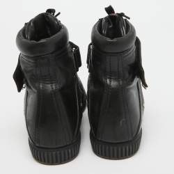 Prada Sport Black Leather High Top Sneakers Size 36.5
