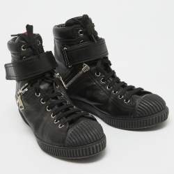Prada Sport Black Leather High Top Sneakers Size 36.5