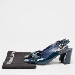 Pre Owned Prada Sport Dark Green Patent Leather Slingback Sandals Size 37.5