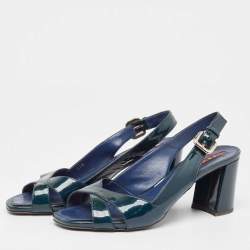 Pre Owned Prada Sport Dark Green Patent Leather Slingback Sandals Size 37.5