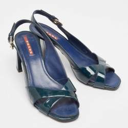 Pre Owned Prada Sport Dark Green Patent Leather Slingback Sandals Size 37.5