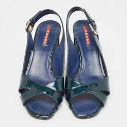 Pre Owned Prada Sport Dark Green Patent Leather Slingback Sandals Size 37.5