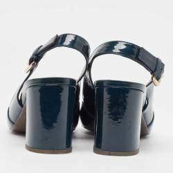 Pre Owned Prada Sport Dark Green Patent Leather Slingback Sandals Size 37.5