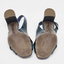 Pre Owned Prada Sport Dark Green Patent Leather Slingback Sandals Size 37.5