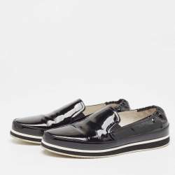 Prada Sport Black Patent Leather Slip On Loafers Size 39