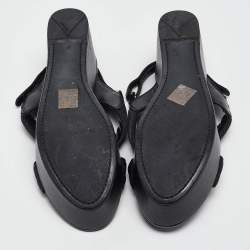 Prada Sport Black Leather and Canvas Strap Wedge Sandals Size 40