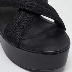 Prada Sport Black Leather and Canvas Strap Wedge Sandals Size 40