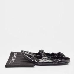 Prada Sport Black Patent Leather Scrunch Mary Jane Ballet Flats Size 39.5 