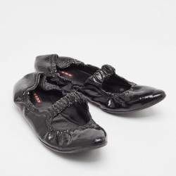 Prada Sport Black Patent Leather Scrunch Mary Jane Ballet Flats Size 39.5 