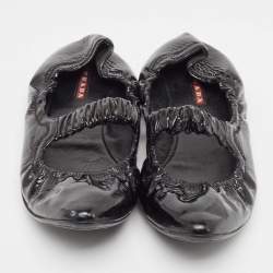 Prada Sport Black Patent Leather Scrunch Mary Jane Ballet Flats Size 39.5 