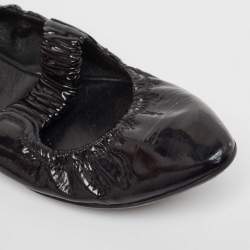 Prada Sport Black Patent Leather Scrunch Mary Jane Ballet Flats Size 39.5 