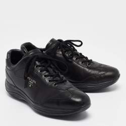 Prada Sport Black Leather Low Top Sneakers Size 39
